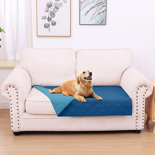 hyha Waterproof Dog Bed Blanket, Soft Pet Blankets, Waterproof Couch Cover for Dogs, Reversible Sofa Covers Washable for Furniture (30x53 Inch, Navy Blue/Blue)