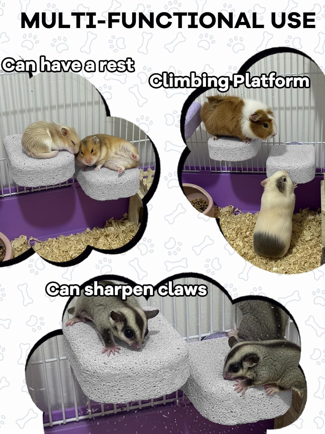 Lava Ledges for Rats 3 Pack Hamster Climbing Ledge Platform Pumice Ledge Shelf Pet Chewing Grinding Toys Small Animals Cage Accessories for Mouse Guinea Pig Gerbil Gray
