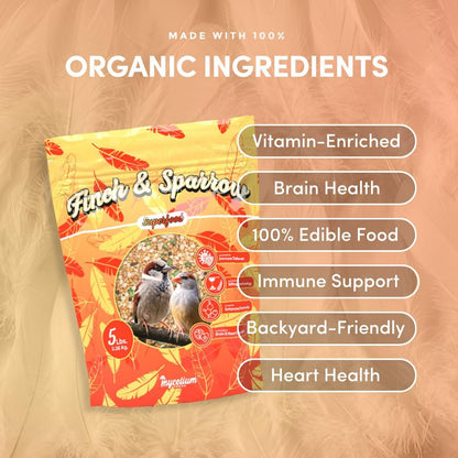 Mycelium Finch & Sparrow Superfood (5 LBS) | Organic Bird Food for Small Birds | Vitamin-Enhanced for Immunity, Brain & Heart Support | Non-GMO, Clean Ingredients, Made in USA