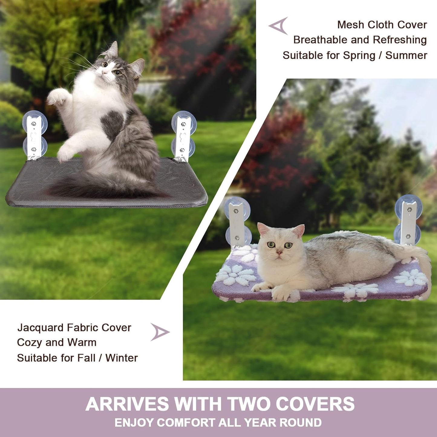 Cat Window Perch, Foldable Cat Window Hammock with Cute 3D Textured Flower Cover, Breathable Mesh Cover and Strong Suction Cups, Cordless Window Seat Bed for Indoor Cats (Purple, Medium)