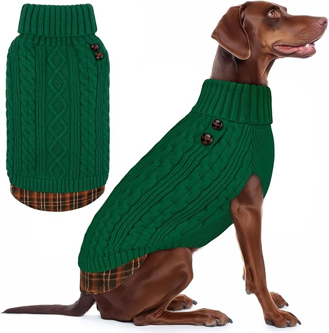 KYEESE Dog Sweater Warm Turtleneck Large Dogs Sweater with Gingham Patchwork Soft Pullover Dog Sweaters for Large Dogs Stretchy Knitwear Cat Clothes Comfy Pet Coat for Fall Winter Cold Weather