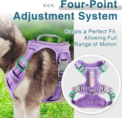 BARKBAY Dog Harness No Pull with ID Tag Pocket - Heavy Duty, Reflective, Easy Control for Large Dogs(Violet Purple,XL)