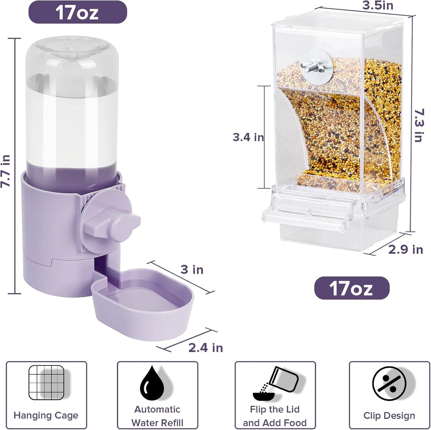 No Mess Bird Feeder Water Dispenser Set, Bird Feeder for Cage, Cage Accessories for Cockatiels, Finches, Budgies and Canaries