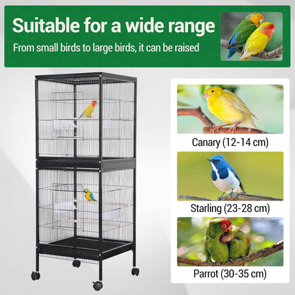 GarveeHome Small Bird Cage with Wheels, 55 Inch Parakeet Cage with Top Stand, 2 in 1 Bird Carrier for Parakeets, Canaries, Lovebirds, Small Quaker, Cockatiels, Budgie, Green Cheek (55in)