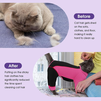 SUNFURA Hair Sticky Cat Clothes, Cat Sweater for Cats Only, 4-Legged Fleece Sweaters Kitten Pajamas Reduce Shedding Fur, Warm Pullover Shirts for Cats, Pink M