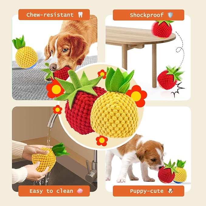 T01 Interactive Dog Toys Dog Ball,Anti Boredom Dog Toys,Durable Motion Activated Automatic Rolling Toys for Small/Medium Dogs,Moving Ball for Dogs to Keep Them Busy,Dog Bows,Fruity Plush Covers,Orange