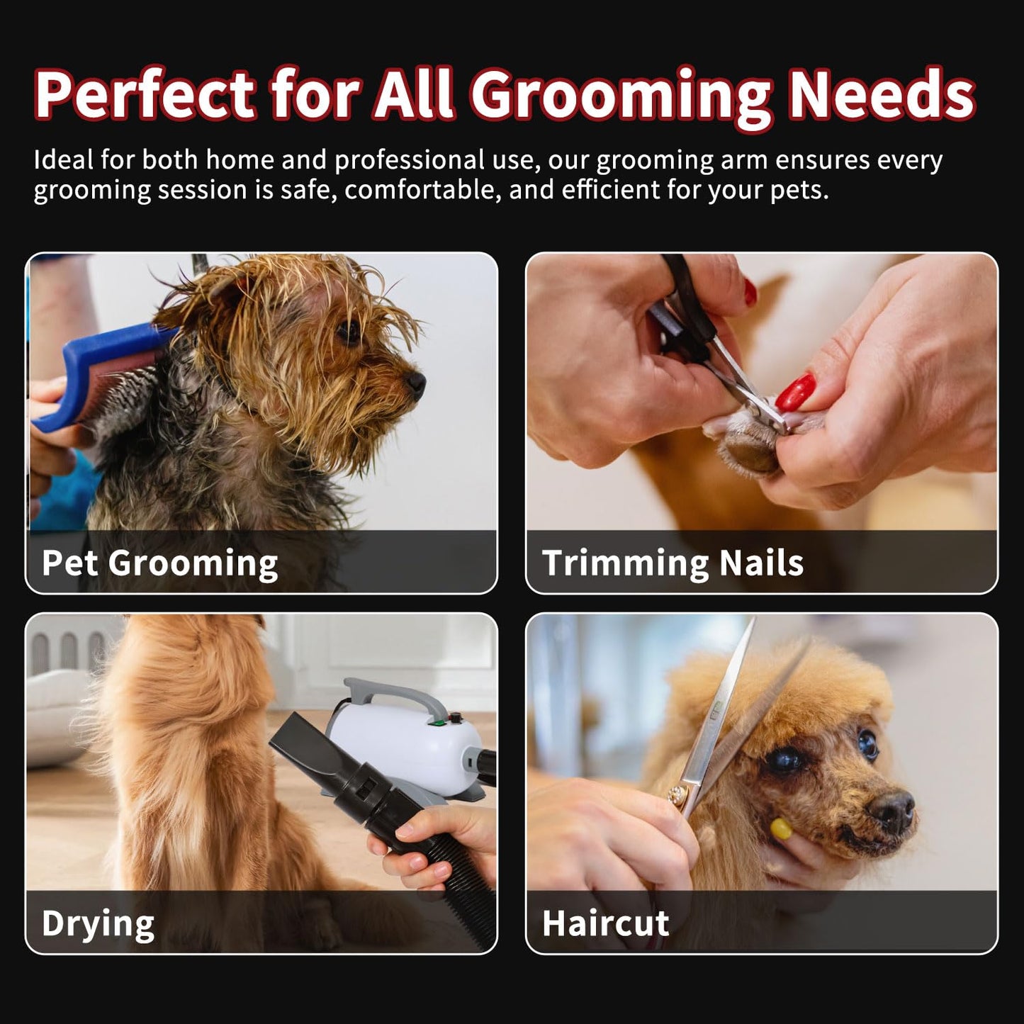 Dog Grooming Table Arm with Hammock - Adjustable Height, Pet Grooming Hammock, No Sit Haunch Holders, Loop Noose Heavy-Duty Clamp (Stainless Steel)