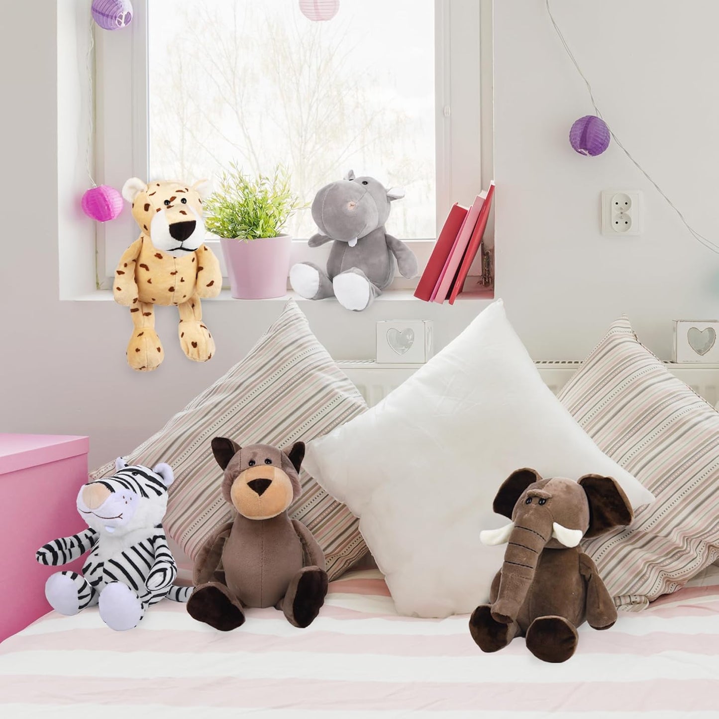 Elcoho 8 Pieces Safari Stuffed Animals Plush Jungle Animal Toys 9.8 Inch Zoo Stuffed Animals Set Cute Plush Toys for Animal Themed Parties Teacher Student Award, 8 Styles