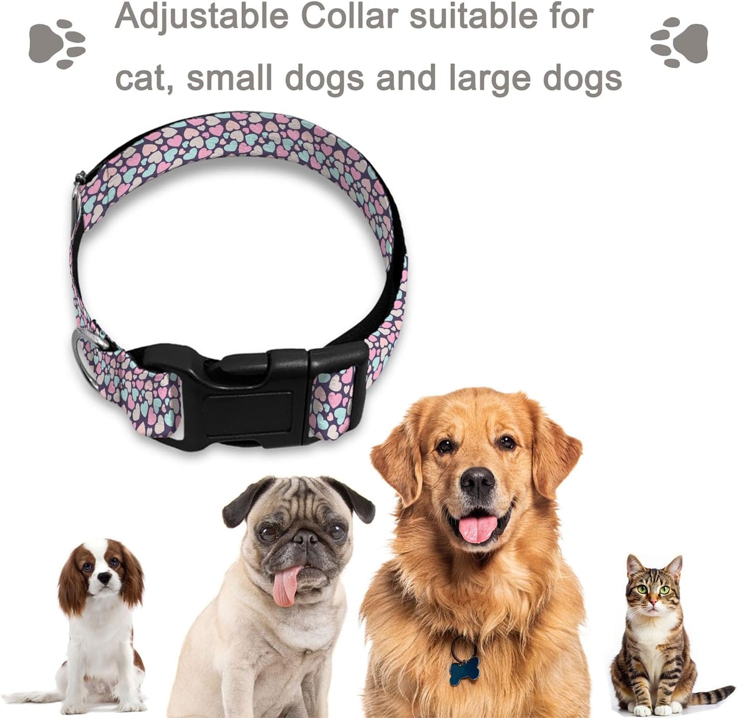 Pink Blue Love Heart Dog Collar Cat Big Neck Collars Soft for Small Extra Large Heavy Duty Pet Dogs