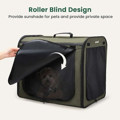 Dog Car Carrier Light Weight, Dog Carrier for Car Easy to Assemble, Dog Car Crate Portable and Breathable, Foldable Pet Carrier for Both Indoor and Outdoor Use, Dog Travel Crate with Curtain Green