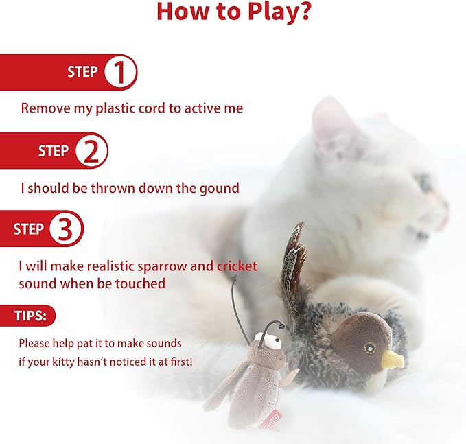 PETGEEK Gigwi Simulated Chirping Bird Cat Toy, Fake Toys for Indoor Cats, Cat Feather Toy with Hanging Loop for Bored Indoor Adult Cats Kittens Interactive Play (Bird-Cricket, Chirping)