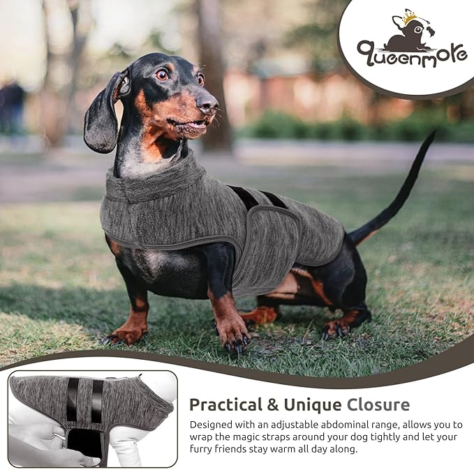 Queenmore Small Dog Sweaters, Soft Fleece Vest Pullover Dog Jacket with Leash Hole, Warm Winter Dogs Clothes Cold Weather Doggy Dachshund Sweater for Small Dogs Cats Boy or Girl (Cationic Gray, XS)