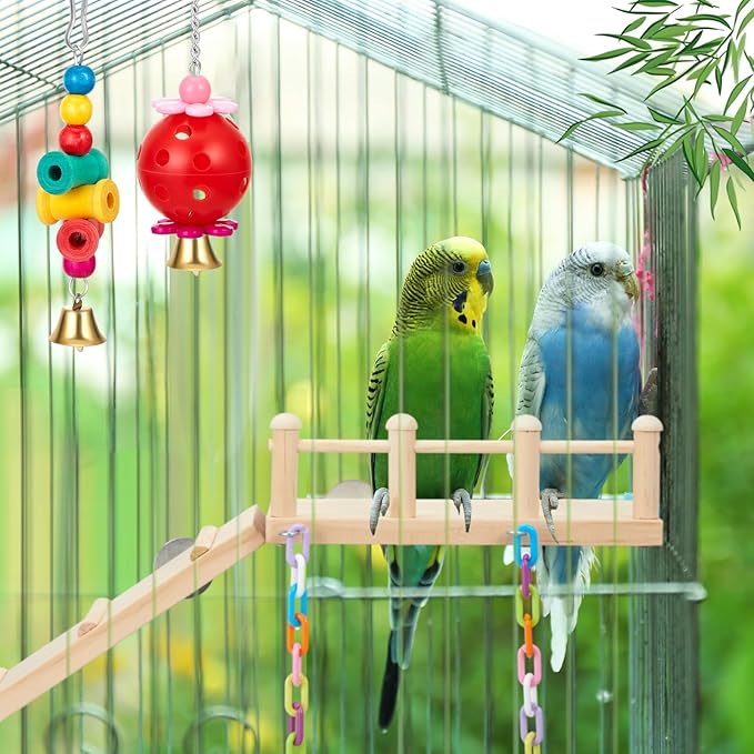 12 Pcs Cockatiel Toys Bird Toys for Conures, Bird Cage Accessories, Parakeets Perches Cage Parrot Ladders, for Hanging Swinging Standing Chewing Climbing Training