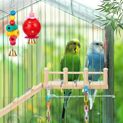 12 Pcs Cockatiel Toys Bird Toys for Conures, Bird Cage Accessories, Parakeets Perches Cage Parrot Ladders, for Hanging Swinging Standing Chewing Climbing Training