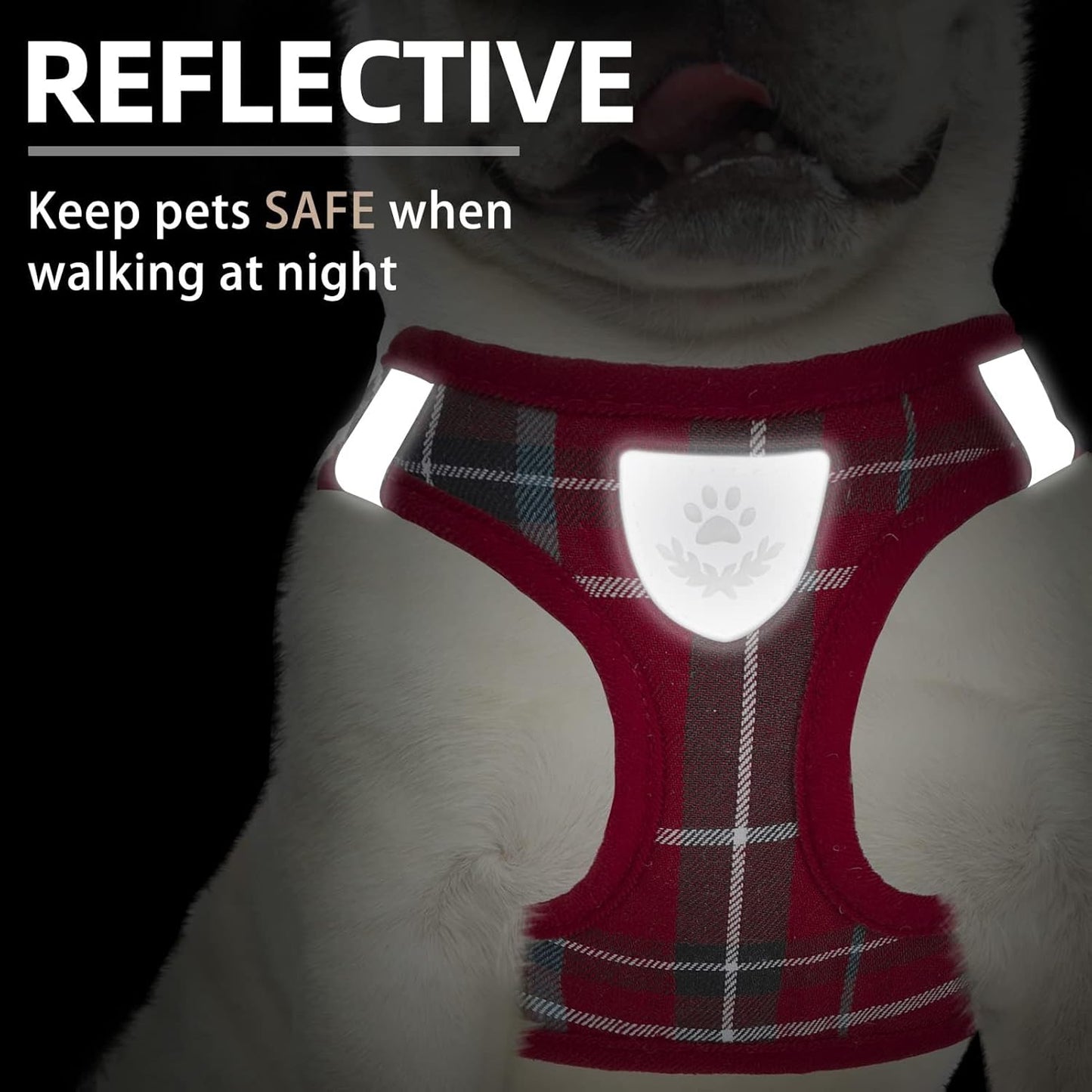 PUPTECK Adjustable Dog Harness Collar and Leash Set Step in No Pull Pet Harness for Small Medium Dogs Puppy and Cats Outdoor Walking Running, Soft Mesh Padded Reflective Vest Harnesses, Red XL