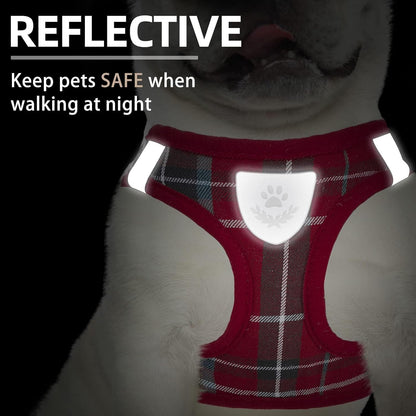 PUPTECK Adjustable Dog Harness Collar and Leash Set Step in No Pull Pet Harness for Small Medium Dogs Puppy and Cats Outdoor Walking Running, Soft Mesh Padded Reflective Vest Harnesses, Red L