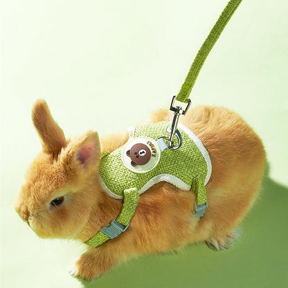 Rabbit Harness and Leash Set 2 Pieces Adjustable Bunny Harness Leash Ferret Harness Guinea Pig Harness Ferret Leash for Small Pets Walking Outdoor (Green, Small)