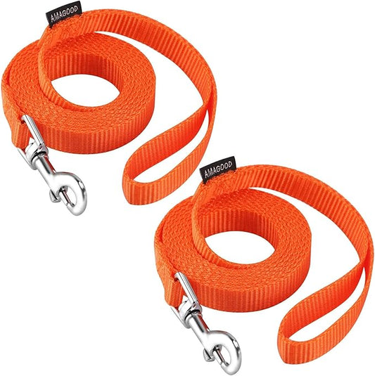 AMAGOOD 6 FT Puppy/Dog Leashes, Strong Traditional Style Leash with Easy to Use Collar Hook,Dog Lead Great for Small or Cats (5/8" x 6 ft,Orange(Pack of 2))
