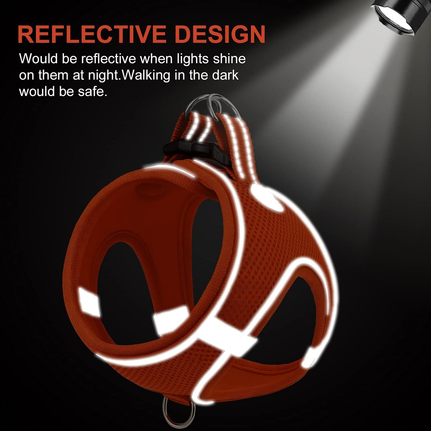 Joytale Small Dog Harness, Breathable Mesh Step-in Vest, Reflective Soft Padded Harnesses for Medium Dogs, Orange, XL