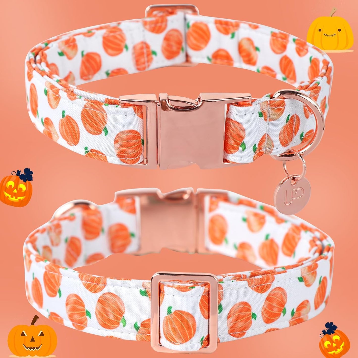 Halloween Dog Collar with Metal Buckle Gift Fall Dog Collar for Small Medium Large Girls or Boys Dogs Cute Pumpkin Cotton Pet Collars