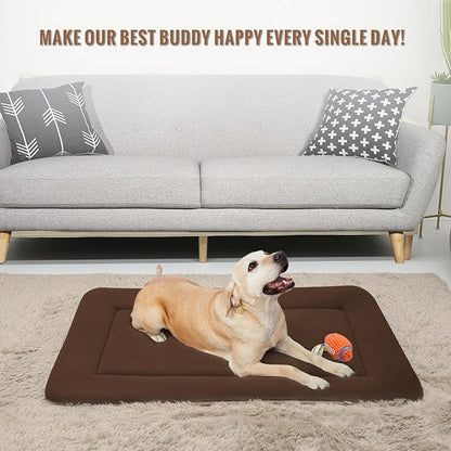 Magic Dog Large Dog Bed - Soft Crate Pad, 42 Inch Machine Washable Pet Bed Kennel Pad with Non-Slip Bottom, Dark Coffee