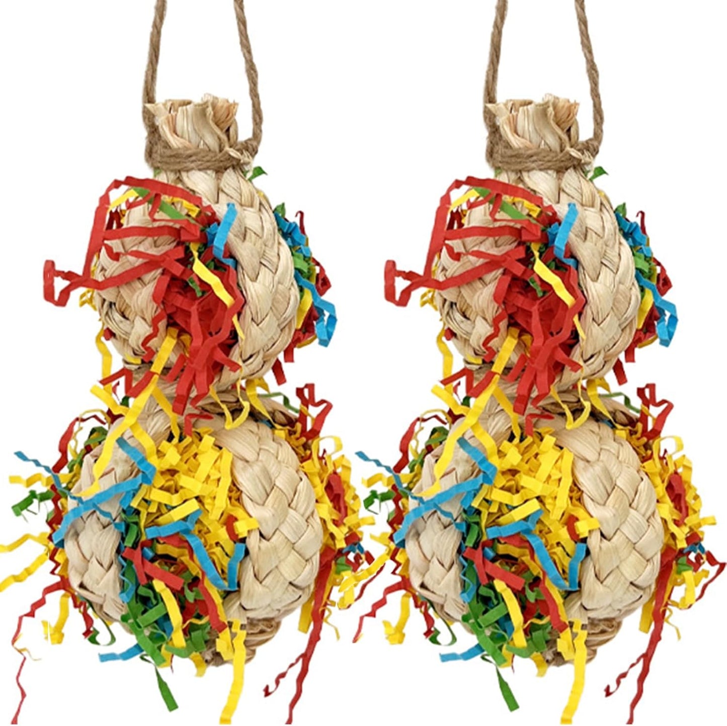 2PCS Bird Foraging Toys, Parrot Shredding Chewing Shredder Hanging Toys, Parakeets Shredded Paper Bird Cage Accessories Toy for Small Parrots, Conures, Love Birds, Cockatiels