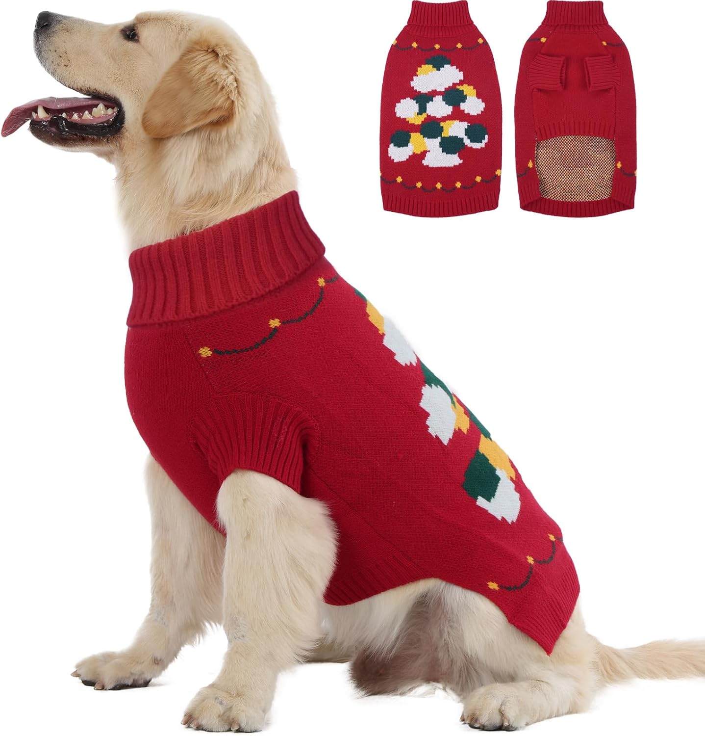 BRKURLEG Christmas Dog Sweaters for Cold Weather, Warm Turtleneck Large Dogs Sweaters, Dog Pullover Knitted Sweatshirt, Pet Xmas New Year Outfit for Labrador, Dalmatian (Red, XXL)