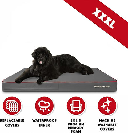 The Dog’s Bed Orthopedic Memory Foam Dog Bed, XXXL Grey/Red, Pain Relief for Arthritis, Hip & Elbow Dysplasia, Post Surgery, Lameness, Supportive, Calming, Waterproof Washable Cover