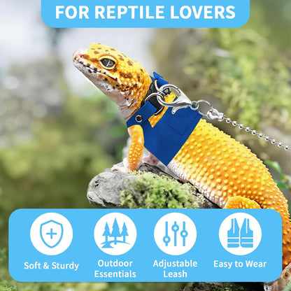3 Pack Bearded Dragon Leash and Harness Set for Small Animals, 6.5FT Leash with 3 Sizes Adjustable Harness for Lizard Walking Adventure, Soft Vest Clothes for Squirrel Reptile Lovers -Blue