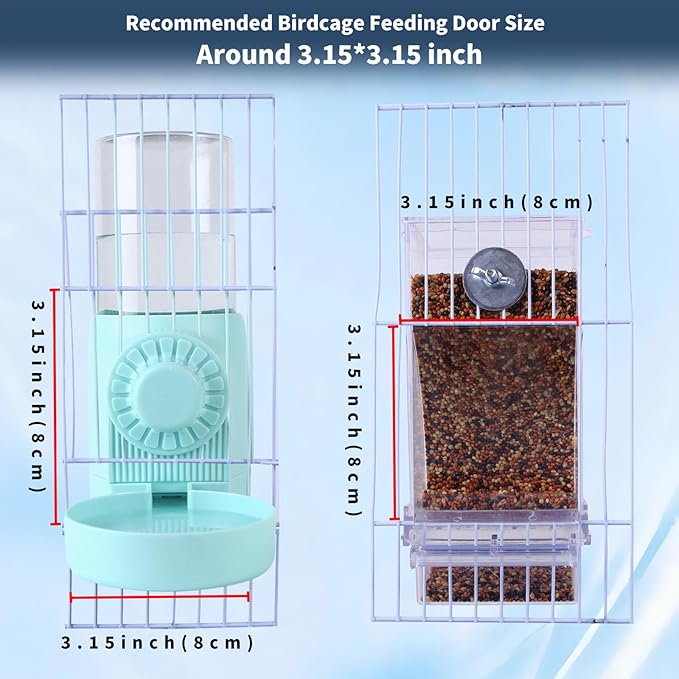 Automatic Bird Water Dispenser, No Mess Bird Feeder for Cage,Parakeet Cage Accessories Feeder and Waterer for Parrots Cockatiel Canary Budgies Finches (Cage Feeding Door Size Over 3.15 * 3.15 inch)