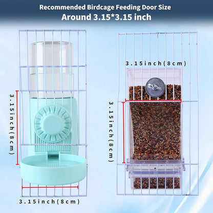 Automatic Bird Water Dispenser, No Mess Bird Feeder for Cage,Parakeet Cage Accessories Feeder and Waterer for Parrots Cockatiel Canary Budgies Finches (Cage Feeding Door Size Over 3.15 * 3.15 inch)