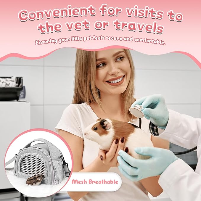 YUDODO Hamster Carrier Guinea Pig Carrier Bag Small Animal Sugar Glider Pouch Gerbil Hedgehog Portable Travel Carrier Outdoor Hangbag Flying Squirrel Rat Carrier Grey