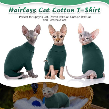 ROZKITCH Cat Coats for Cats Only, Breathable Soft Pet Jumpers for Hairless Cats Only, Coat with Four Legs, Warm Sweater T-Shirt Pajamas Jumpsuit Vest Cornish Rex Devon Rex Peterbald DarkGreen XS