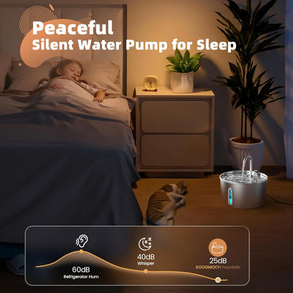 Cat Water Fountain Stainless Steel: 74oz/2.2L Cat Fountain for Drinking - Pet Water Fountain for Cats Inside - Automatic Dog Water Dispenser Bowl Feeding & Watering Supplies 6 Filters 3 Sponges