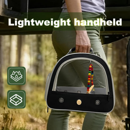 Portable Parrot Travel Cage Carrier with Small Swing Toy&Cage Colorful Toys Set Small Bird Parakeet Bag with Standing Perch Bird Carry Transport Bag (Black, Carreir/Swing)