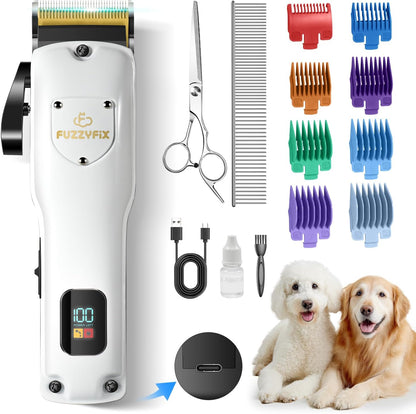 Dog Clippers for Grooming for Thick Heavy Coats, Professional Low Noise Pet Grooming Clippers Supplies Kit Rechargeable Stainless Steel Hair Trimmer with Ceramic Blade for Dogs Cats Animals