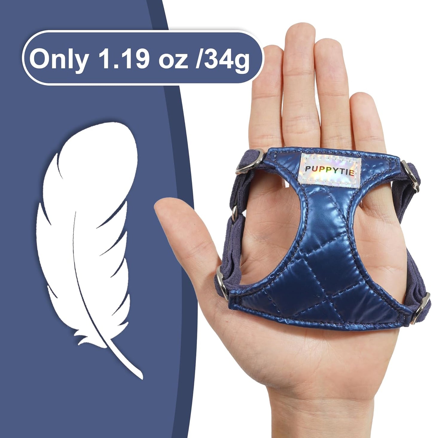 Puppytie No Pull xs Dog Harness with Multifunction Dog Leash,Soft Adjustable No Choke Escape Proof Pet Harness Vest,Glossy Sapphire Blue,XS