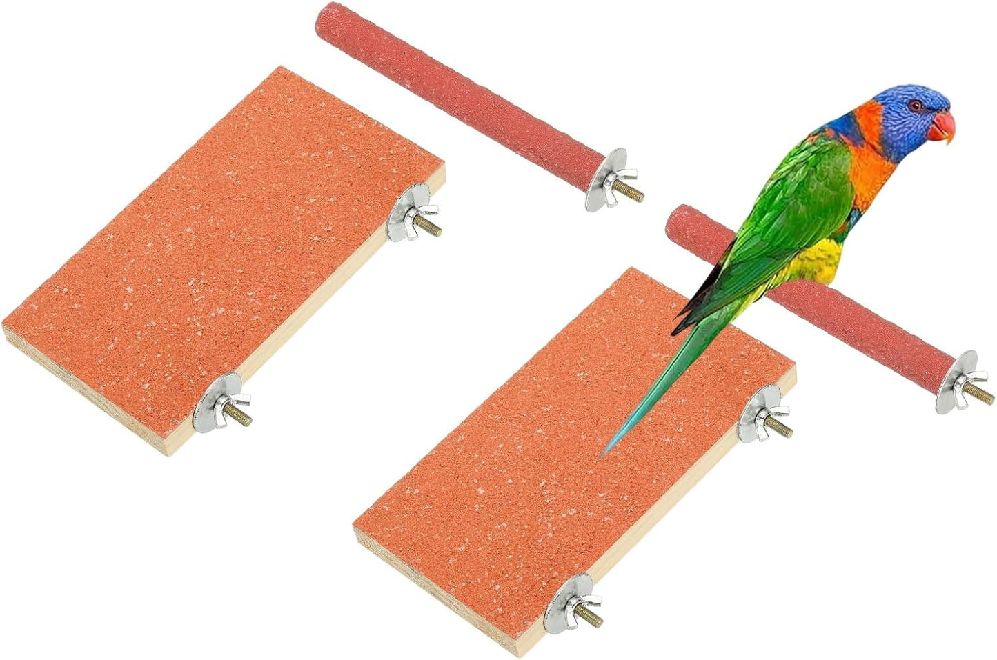 Bird Perch Stand, Wooden Parrot Perch Stand Toy, Paw Grinding Stick, Bird Cage Accessories, 7.48 x 3.94in (Orange, 2 Pcs) Birds Toys Intended for Cage/Parakeets/Conure/Budgie