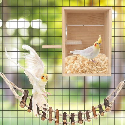 Parakeet Nesting Box Transparent Design, Natural Wood Bird Nest Breeding Box with Perch, Acrylic Bird House for Cage Bird Nesting Box for Small Cockatiel Lovebirds Finch Parrot Canary L