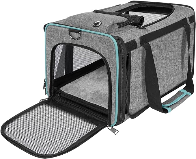 Cat Carrier American, United, Delta Airline Approved/Soft-Sided Pet Travel Bag for Medium Cat 15+ lbs Small Dog Traveling Crate Under 15 Pounds TSA Approved Carrying Cage Underseat Cabin Gray