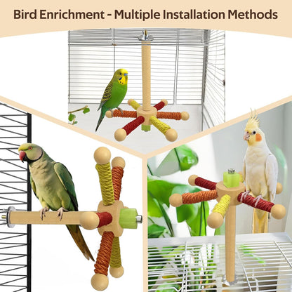 Rotating Bird Perch Toy – Fun Spinning Cage Stand for Parakeets, Budgies, Lovebird, Cockatiels, Conure, Finches & Quaker – for Small-Medium Birds to Relieve Boredom & Encourage Play (Yellow)