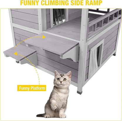 Aivituvin Cat House Indoor 2 Story Feral Cat Shelter for Winter Outdoor Large Size Cat Enclosure for Multiple Cats