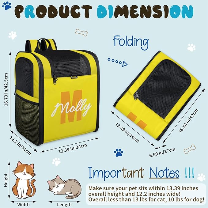 Cat Backpack Carrier-Customizable, Breathable Pet Carrier Backpack for Outdoor Travel/Vet Visits/Daily Use, Adjustable & Secure Design for Small Dogs and Cats Style3