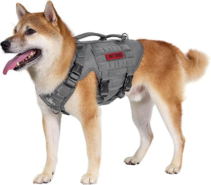 OneTigris Large Tactical Dog Harness, No Pulling Adjustable Dog Vest Harness, Heavy Duty Dog Harness with Handle, Large Hook and Loop Panels for Patch Grey