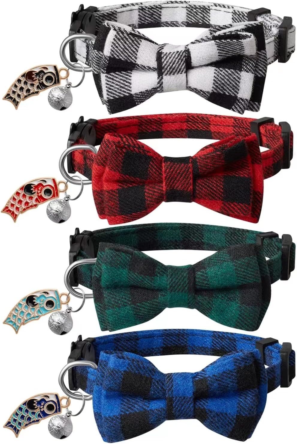 LLHK 4 Pack Small Fish Cat Collars with Bow Tie and Bell,Personalized Breakaway Kitten Collar for Girl boy Cats,Adjustable 7-12inch,Cute for Kitty Kitten Adult Cats,Pet Supplies,Stuff,Accessories