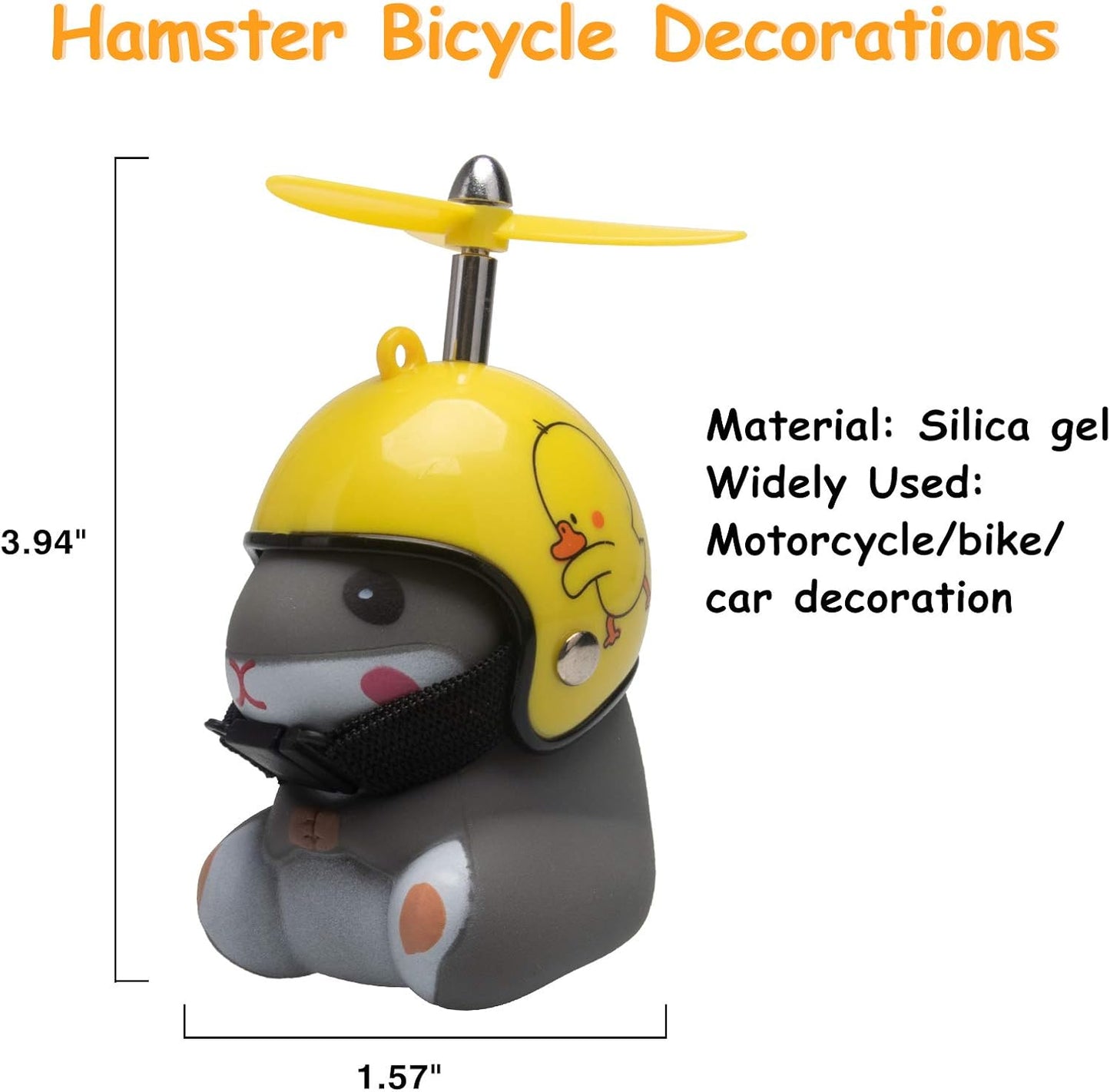 wonuu Duck Bike Bell with Light and Helmet Cute Hamster Bicycle Horn, Dashboard Decoration Hamster Toy Motorcycle Bike Bells Rubber Duck Car Dashboard Decorations