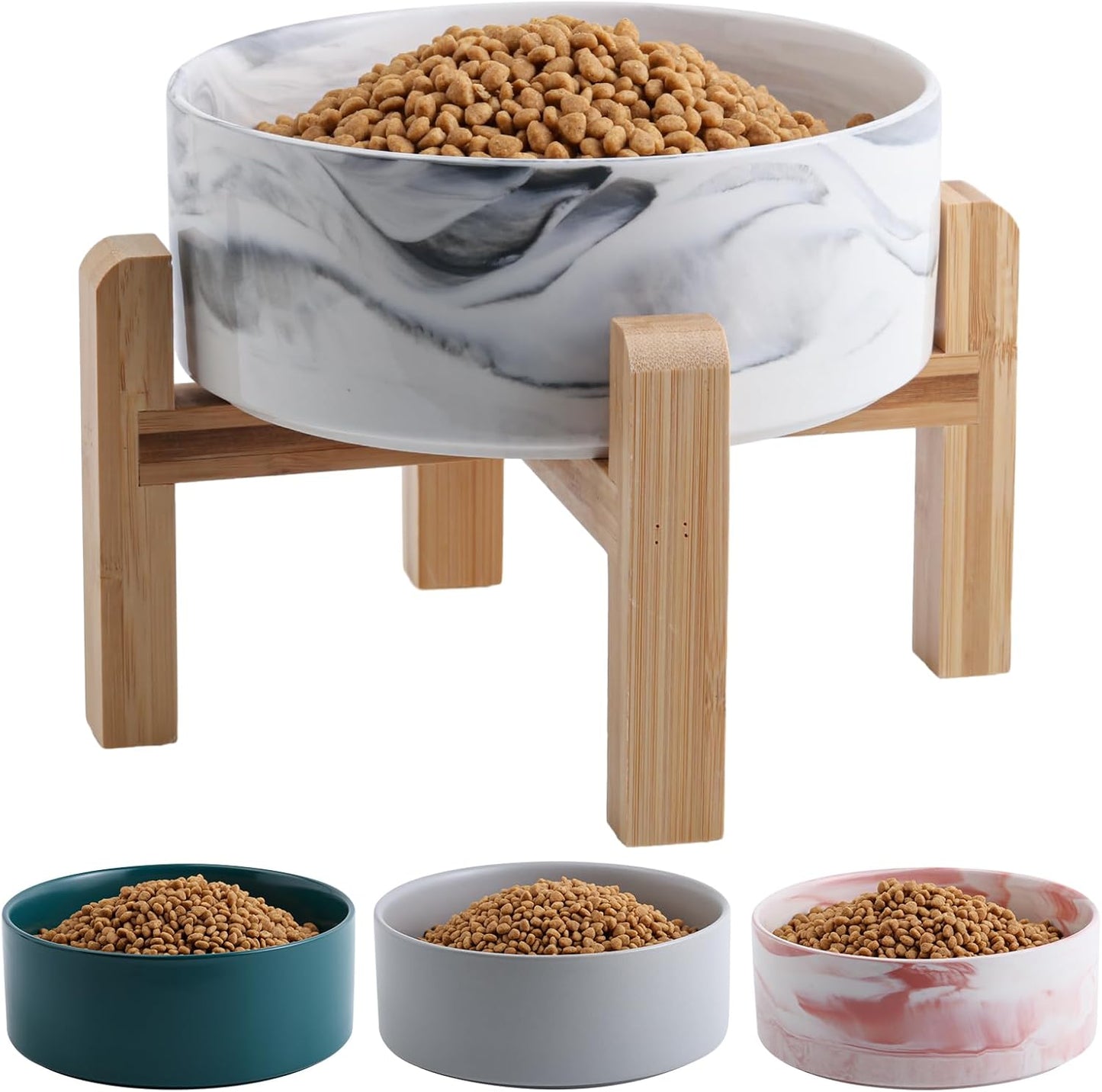 Elevated/Raised Dog Bowl Ceramic for Medium Large Sized Breed,Dog Food Water Bowl with Stand,8 in 7.6 Cups Non Slip Heavy Weighted Marble Grey