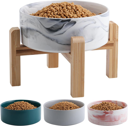 Elevated/Raised Dog Bowl Ceramic for Small Medium Sized Breed,Dog Food Water Bowl with Stand,6 in 3.6 Cups Non Slip Heavy Weighted Marble Grey