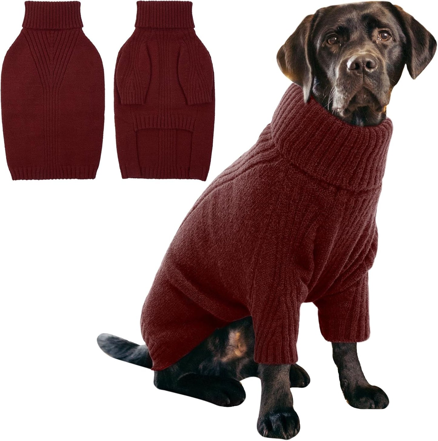 IECOii XXXL Dog Sweater,Warm Dog Sweaters for Extra Large Dogs Girl Boy,Stretchy & Cozy,Turtleneck Knitted Pullover for Pet Wear On Christmas,Easy On Doggy Sweatshirt for Labrador (Burgundy,3XL)