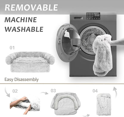 Calming Dogs/Cats Bed Mats, Dog Pad Washable Removable Couch Cover, Plush Long Fur Mat for Pets, Waterproof Lining, Perfect for Small, Medium and Large Dogs and Cats (Light Gray, 21"x21")